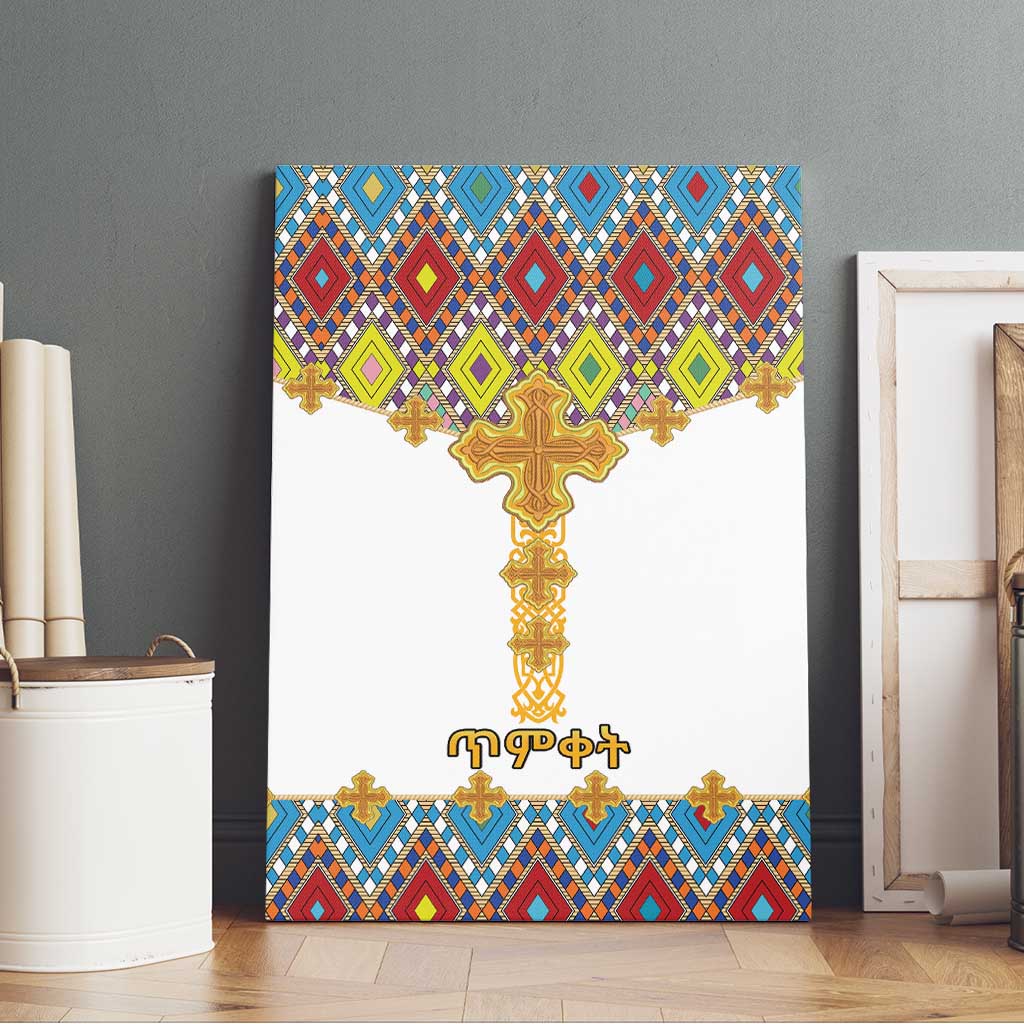 Ethiopian Epiphany Canvas Wall Art Cross Mix Tilet Pattern - Wonder Print Shop