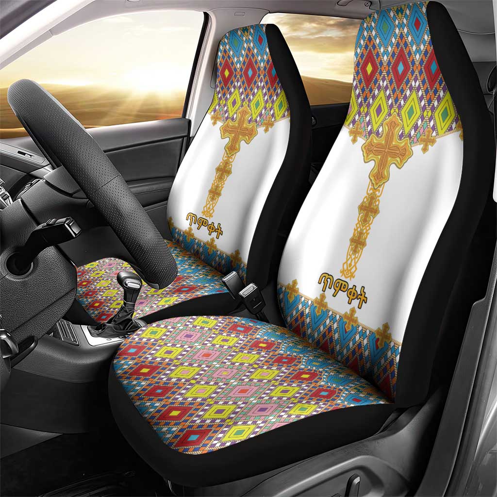 Ethiopian Epiphany Car Seat Cover Cross Mix Tilet Pattern - Wonder Print Shop