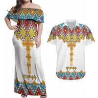 Ethiopian Epiphany Couples Matching Off Shoulder Maxi Dress and Hawaiian Shirt Cross Mix Tilet Pattern - Wonder Print Shop