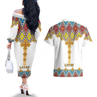 Ethiopian Epiphany Couples Matching Off The Shoulder Long Sleeve Dress and Hawaiian Shirt Cross Mix Tilet Pattern - Wonder Print Shop