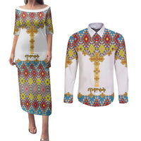 Ethiopian Epiphany Couples Matching Puletasi and Long Sleeve Button Shirt Cross Mix Tilet Pattern - Wonder Print Shop