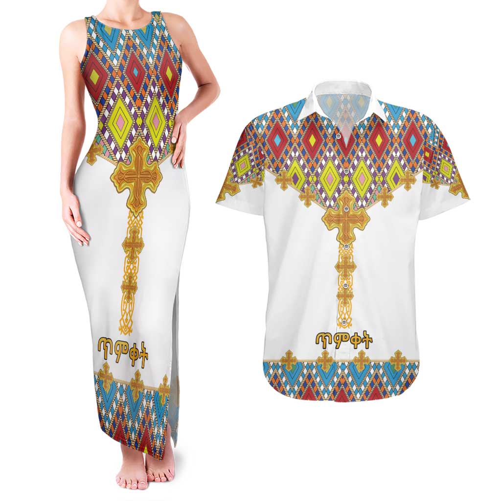 Ethiopian Epiphany Couples Matching Tank Maxi Dress and Hawaiian Shirt Cross Mix Tilet Pattern - Wonder Print Shop