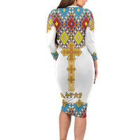 Ethiopian Epiphany Family Matching Long Sleeve Bodycon Dress and Hawaiian Shirt Cross Mix Tilet Pattern - Wonder Print Shop