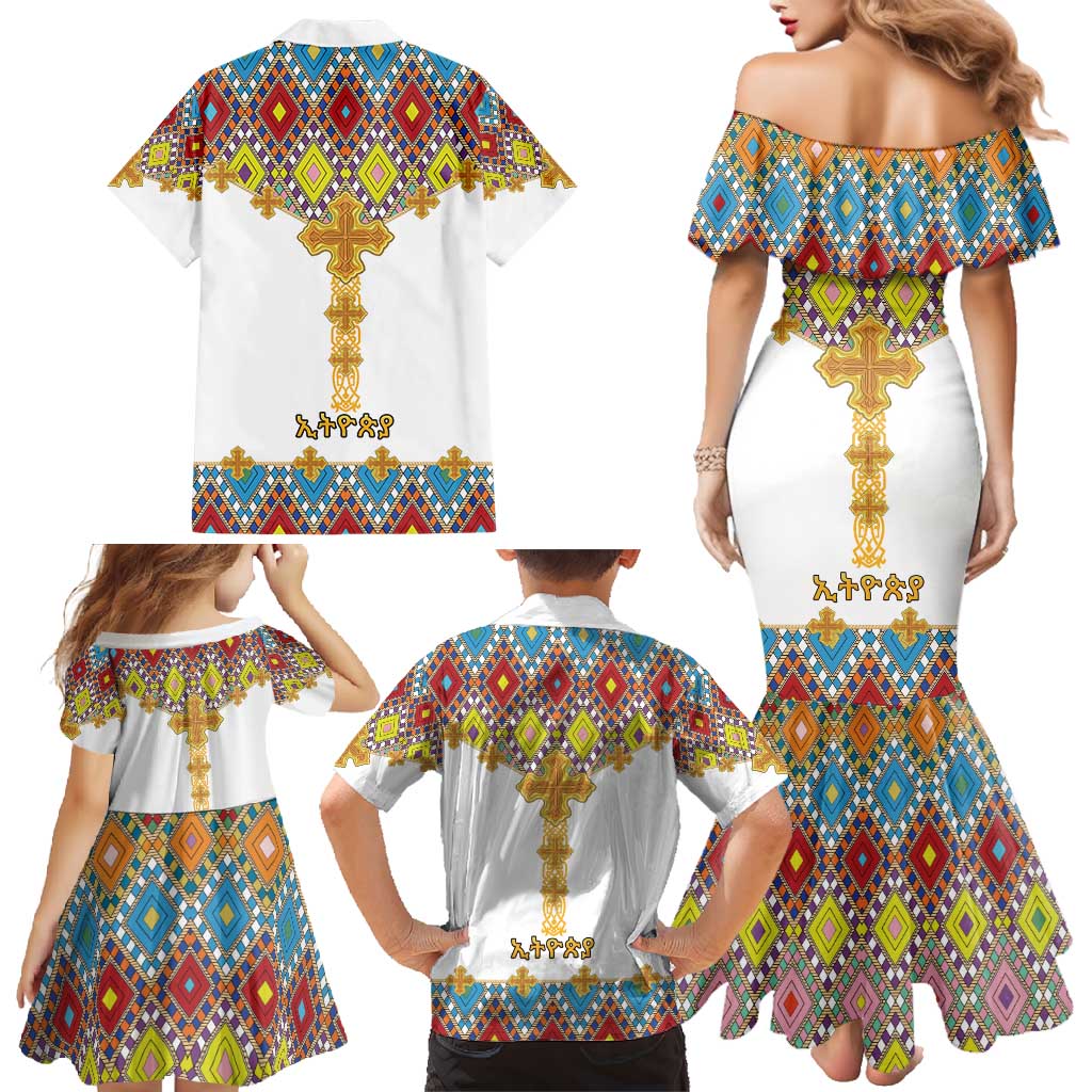 Ethiopian Epiphany Family Matching Mermaid Dress and Hawaiian Shirt Cross Mix Tilet Pattern - Wonder Print Shop
