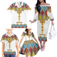 Ethiopian Epiphany Family Matching Off The Shoulder Long Sleeve Dress and Hawaiian Shirt Cross Mix Tilet Pattern - Wonder Print Shop