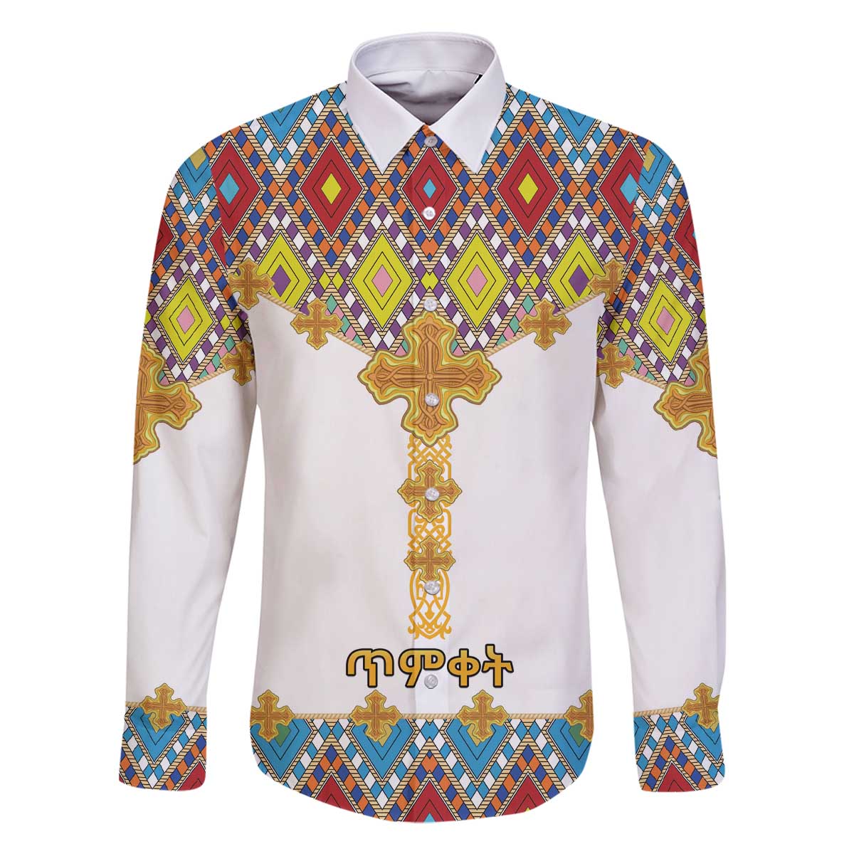 Ethiopian Epiphany Family Matching Off The Shoulder Long Sleeve Dress and Hawaiian Shirt Cross Mix Tilet Pattern - Wonder Print Shop