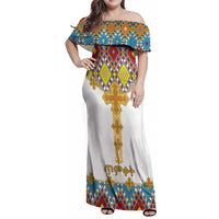 Ethiopian Epiphany Family Matching Off Shoulder Maxi Dress and Hawaiian Shirt Cross Mix Tilet Pattern - Wonder Print Shop