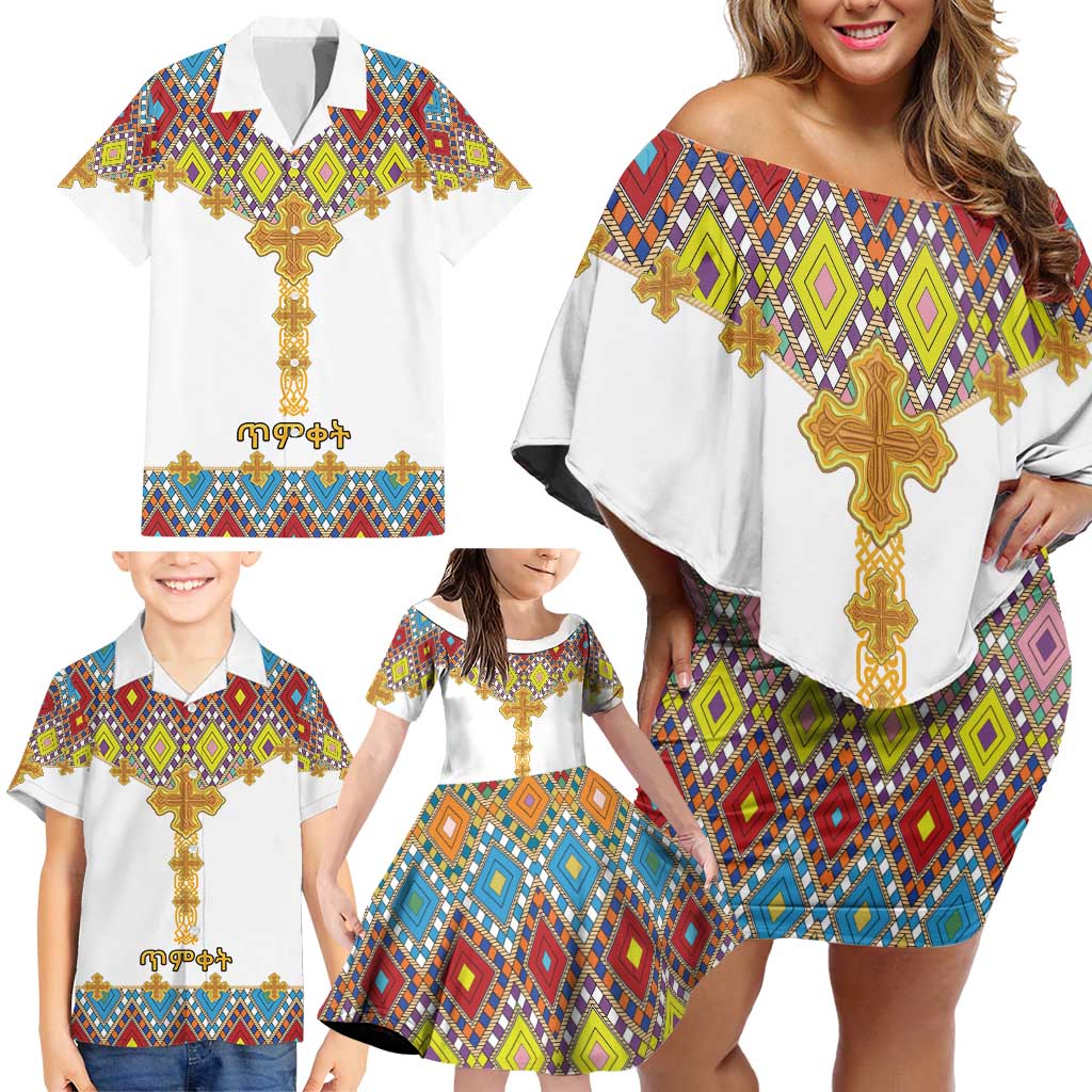 Ethiopian Epiphany Family Matching Off Shoulder Short Dress and Hawaiian Shirt Cross Mix Tilet Pattern - Wonder Print Shop