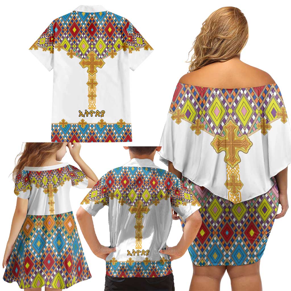 Ethiopian Epiphany Family Matching Off Shoulder Short Dress and Hawaiian Shirt Cross Mix Tilet Pattern - Wonder Print Shop