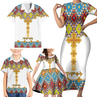 Ethiopian Epiphany Family Matching Short Sleeve Bodycon Dress and Hawaiian Shirt Cross Mix Tilet Pattern - Wonder Print Shop