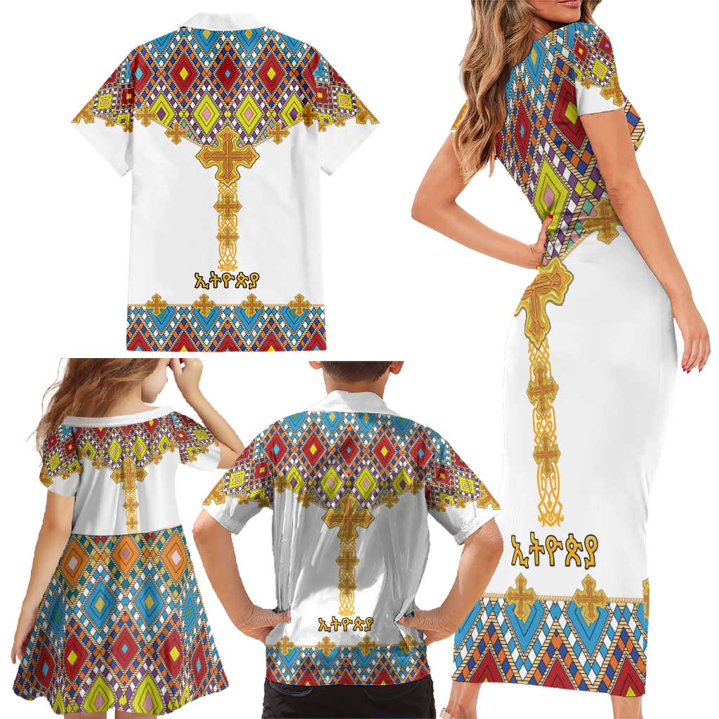 Ethiopian Epiphany Family Matching Short Sleeve Bodycon Dress and Hawaiian Shirt Cross Mix Tilet Pattern - Wonder Print Shop