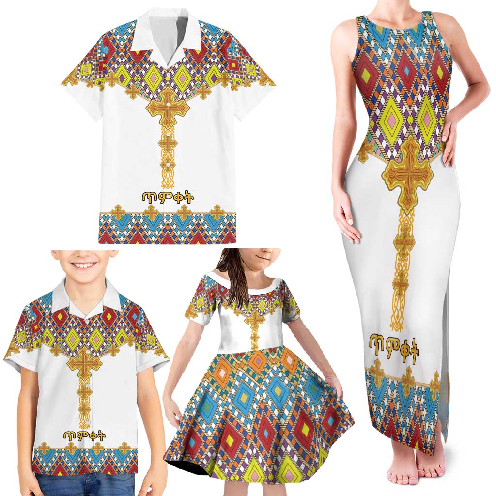 Ethiopian Epiphany Family Matching Tank Maxi Dress and Hawaiian Shirt Cross Mix Tilet Pattern - Wonder Print Shop