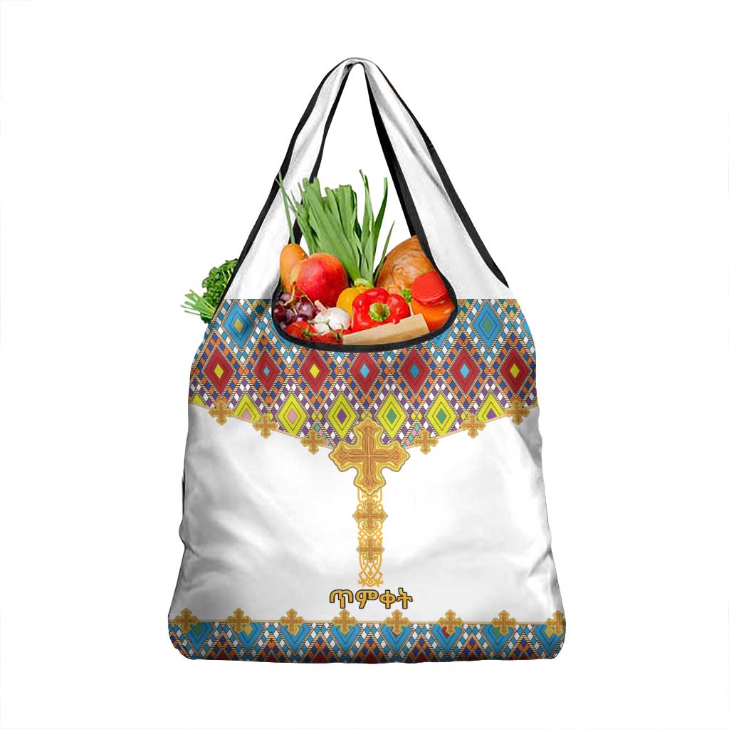 Ethiopian Epiphany Grocery Bag Cross Mix Tilet Pattern