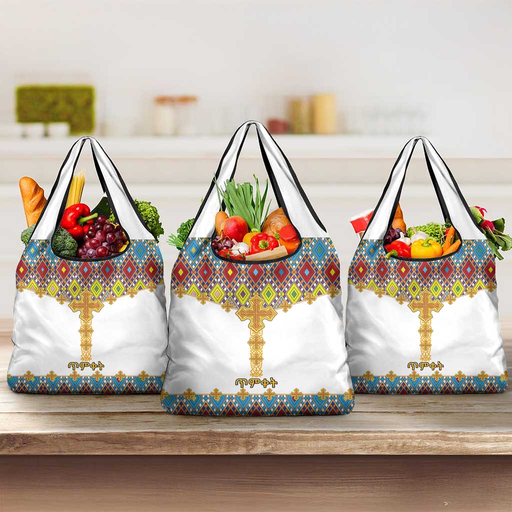Ethiopian Epiphany Grocery Bag Cross Mix Tilet Pattern