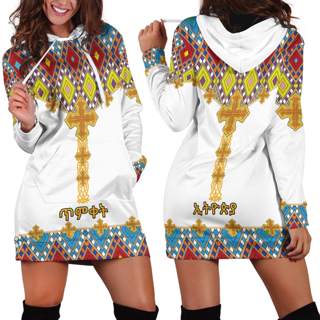 Ethiopian Epiphany Hoodie Dress Cross Mix Tilet Pattern - Wonder Print Shop