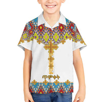 Ethiopian Epiphany Kid Hawaiian Shirt Cross Mix Tilet Pattern - Wonder Print Shop