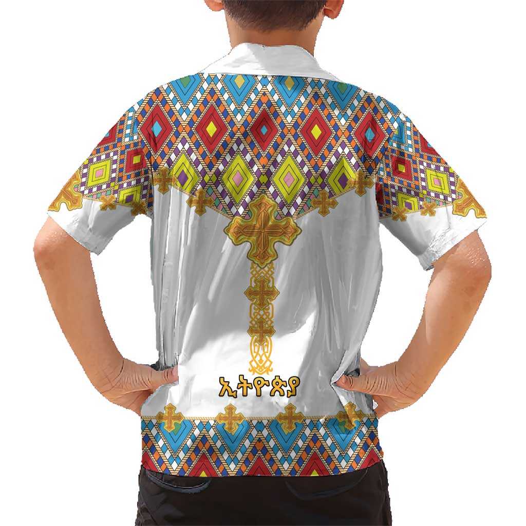 Ethiopian Epiphany Kid Hawaiian Shirt Cross Mix Tilet Pattern - Wonder Print Shop