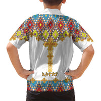 Ethiopian Epiphany Kid Hawaiian Shirt Cross Mix Tilet Pattern - Wonder Print Shop