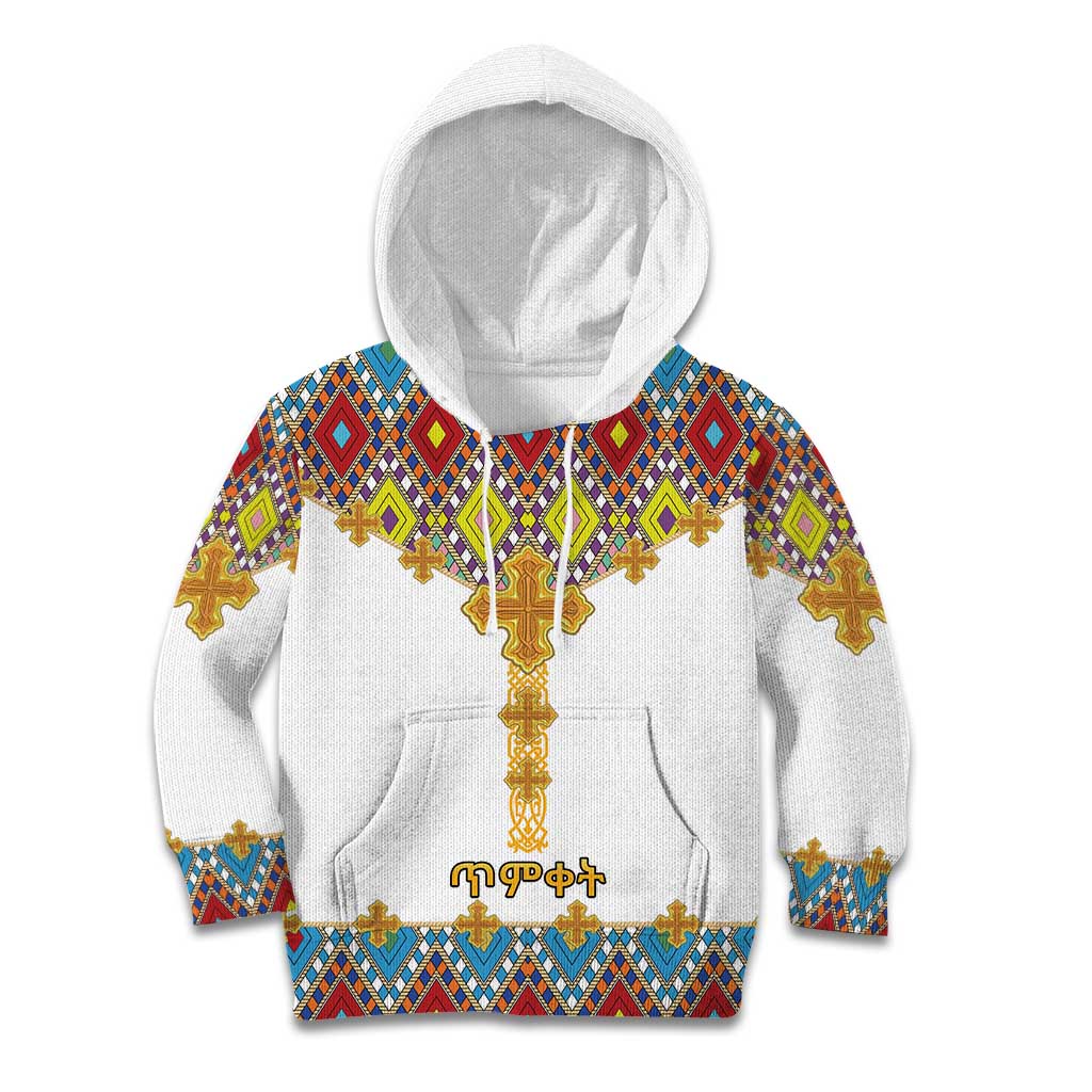Ethiopian Epiphany Kid Hoodie Cross Mix Tilet Pattern - Wonder Print Shop