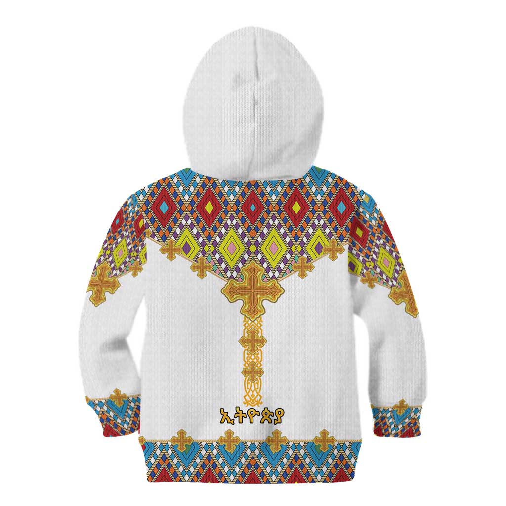 Ethiopian Epiphany Kid Hoodie Cross Mix Tilet Pattern - Wonder Print Shop