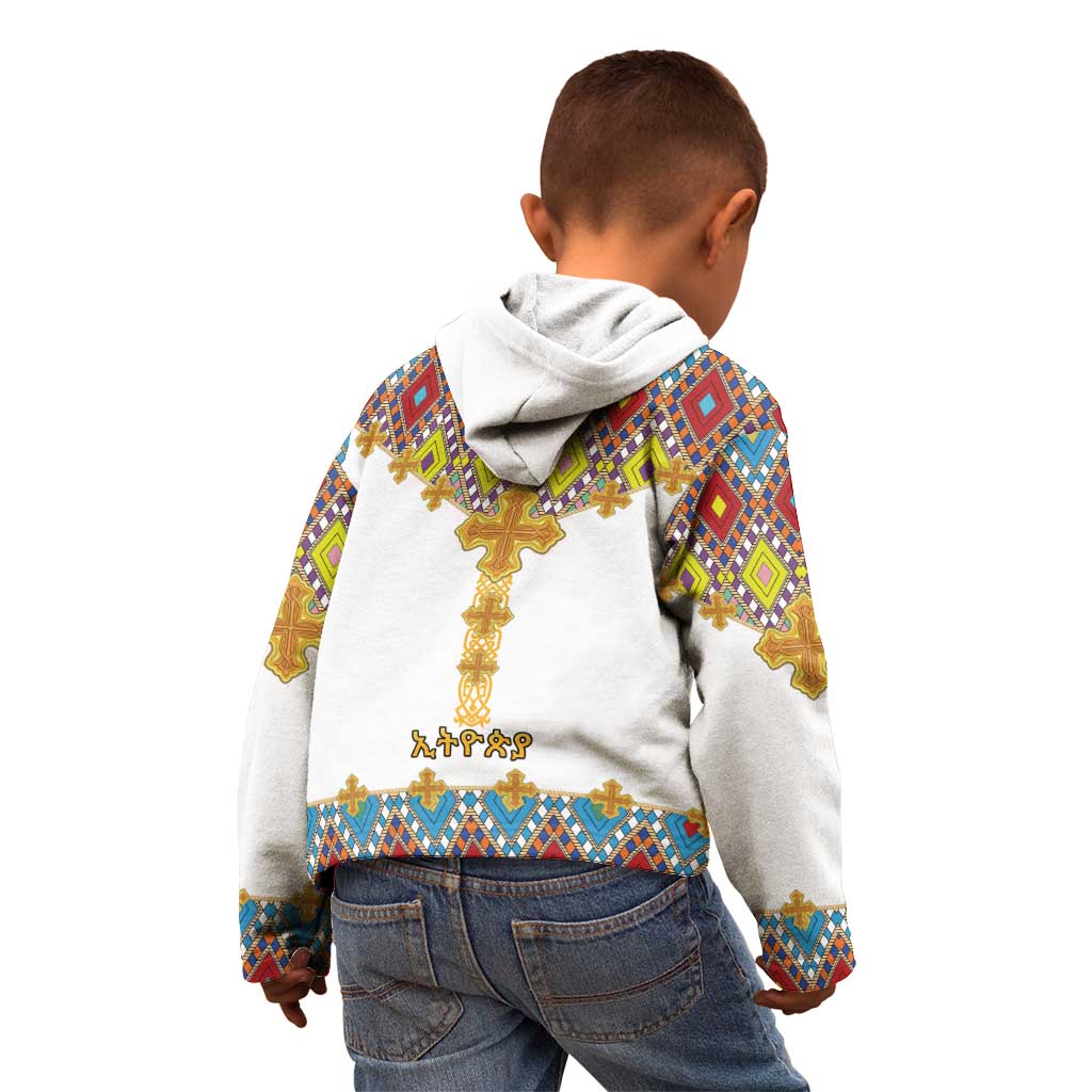 Ethiopian Epiphany Kid Hoodie Cross Mix Tilet Pattern - Wonder Print Shop