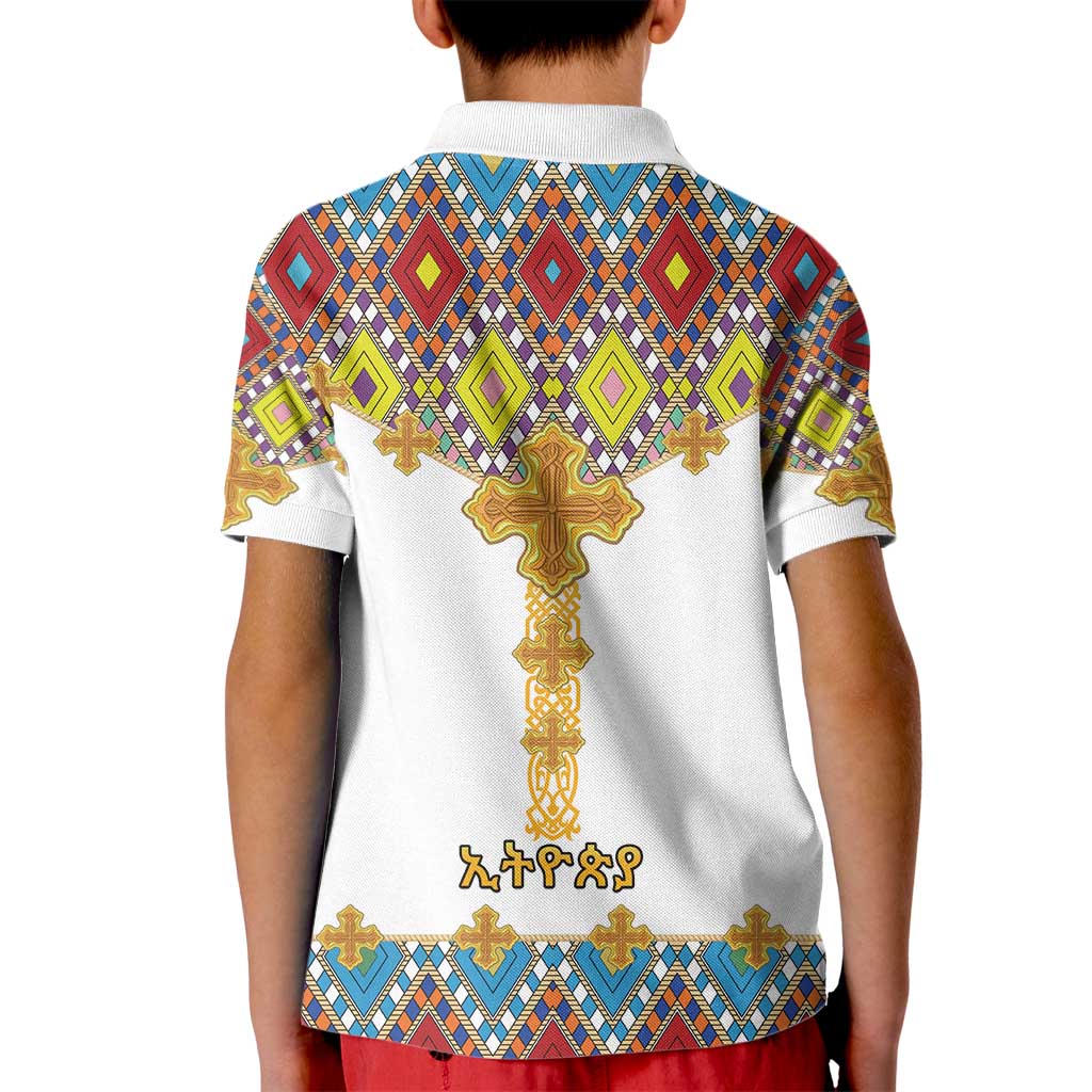 Ethiopian Epiphany Kid Polo Shirt Cross Mix Tilet Pattern - Wonder Print Shop