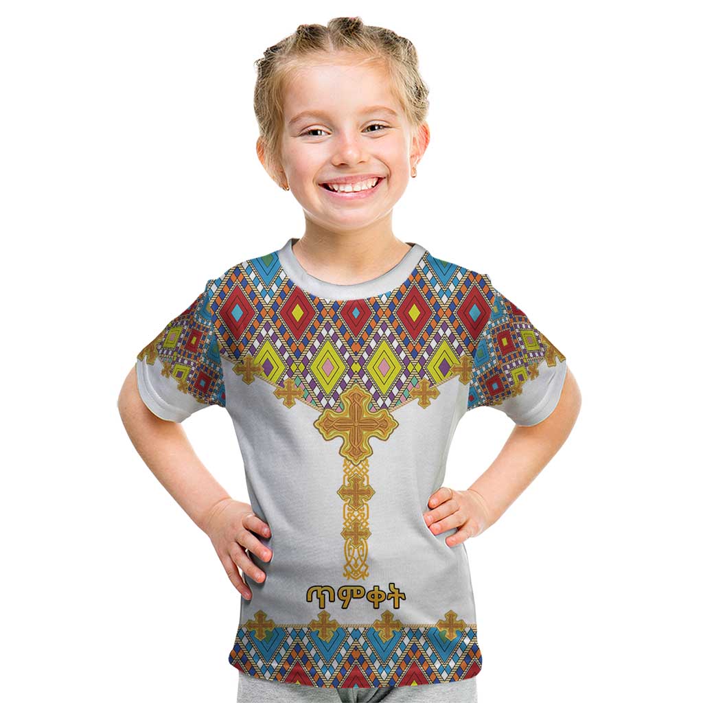 Ethiopian Epiphany Kid T Shirt Cross Mix Tilet Pattern - Wonder Print Shop