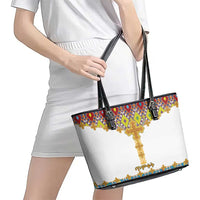 Ethiopian Epiphany Leather Tote Bag Cross Mix Tilet Pattern - Wonder Print Shop