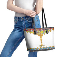 Ethiopian Epiphany Leather Tote Bag Cross Mix Tilet Pattern - Wonder Print Shop