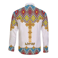 Ethiopian Epiphany Long Sleeve Button Shirt Cross Mix Tilet Pattern - Wonder Print Shop