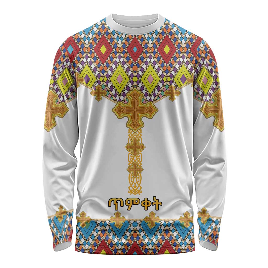 Ethiopian Epiphany Long Sleeve Shirt Cross Mix Tilet Pattern - Wonder Print Shop