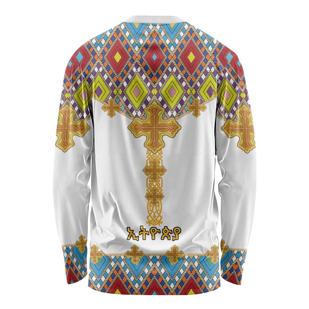 Ethiopian Epiphany Long Sleeve Shirt Cross Mix Tilet Pattern - Wonder Print Shop