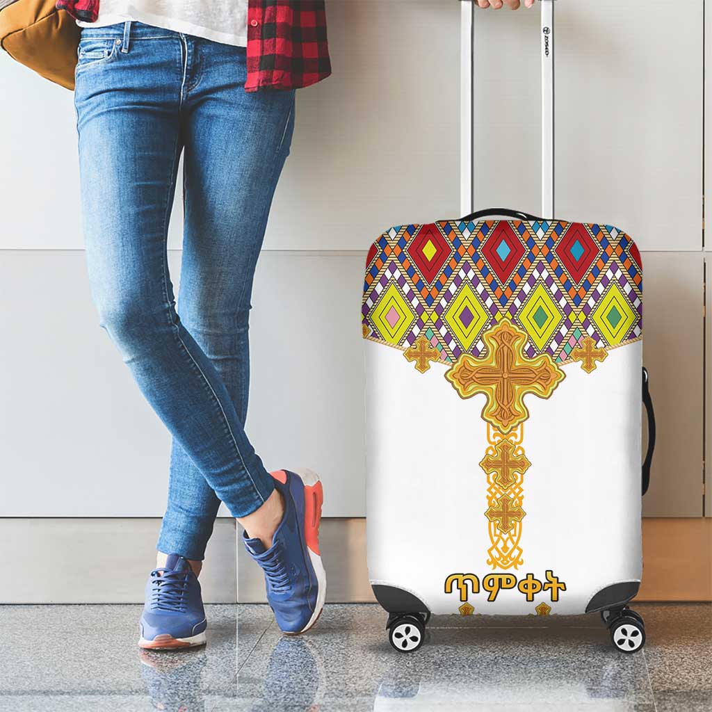 Ethiopian Epiphany Luggage Cover Cross Mix Tilet Pattern - Wonder Print Shop