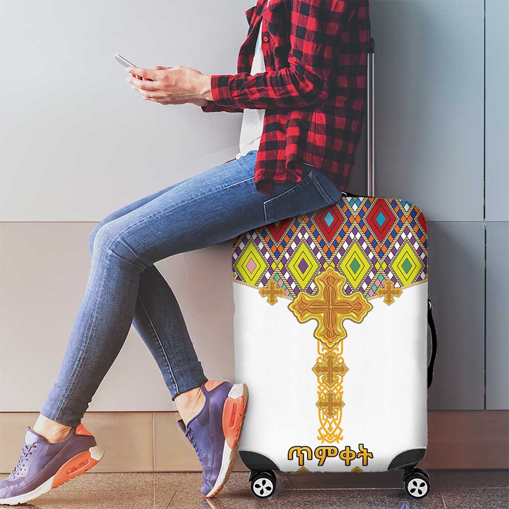 Ethiopian Epiphany Luggage Cover Cross Mix Tilet Pattern - Wonder Print Shop