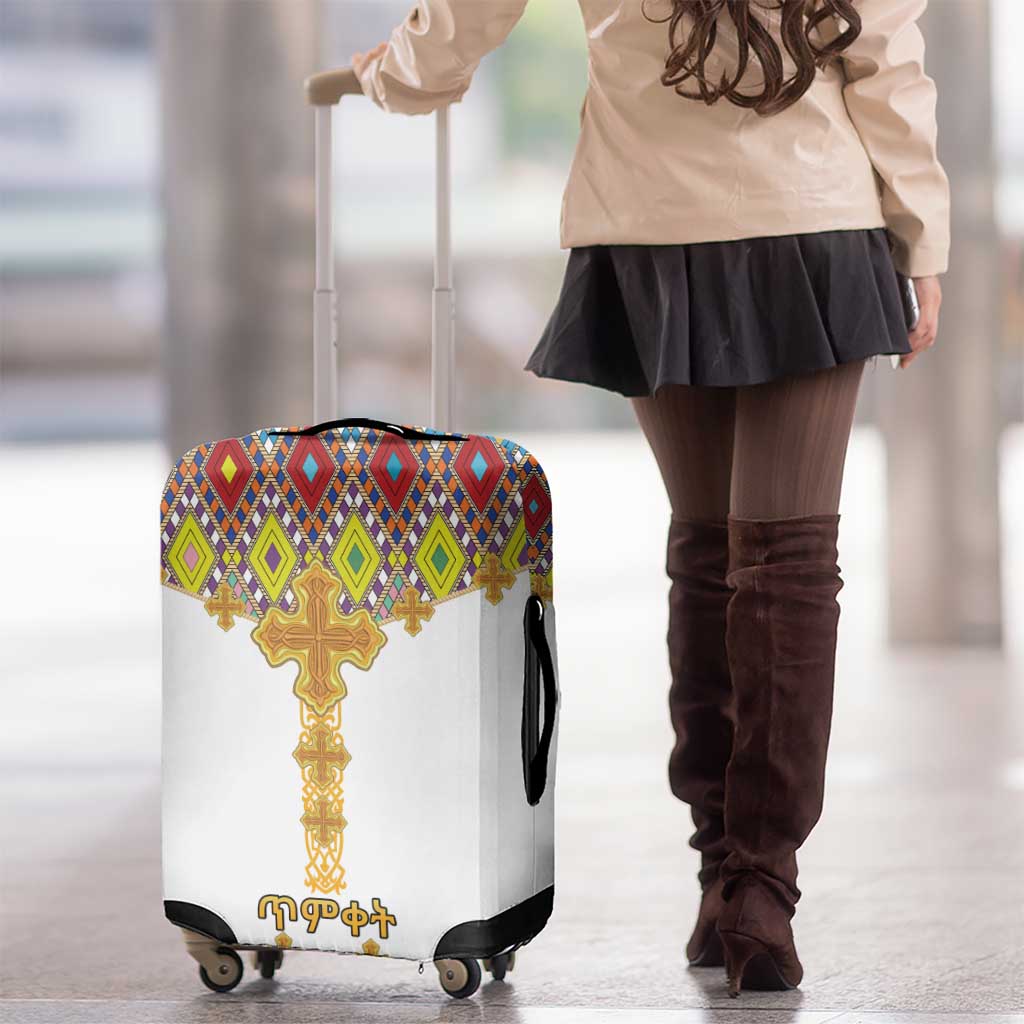 Ethiopian Epiphany Luggage Cover Cross Mix Tilet Pattern - Wonder Print Shop