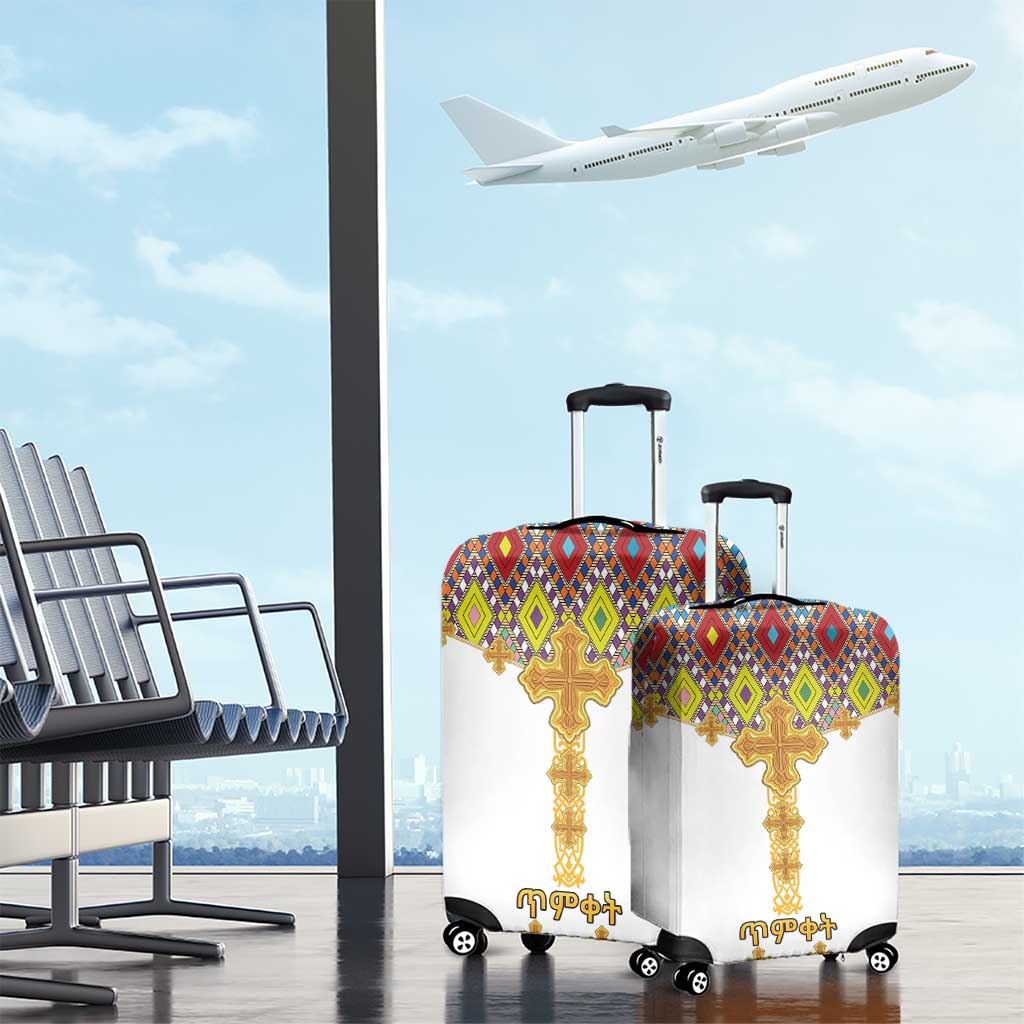 Ethiopian Epiphany Luggage Cover Cross Mix Tilet Pattern - Wonder Print Shop