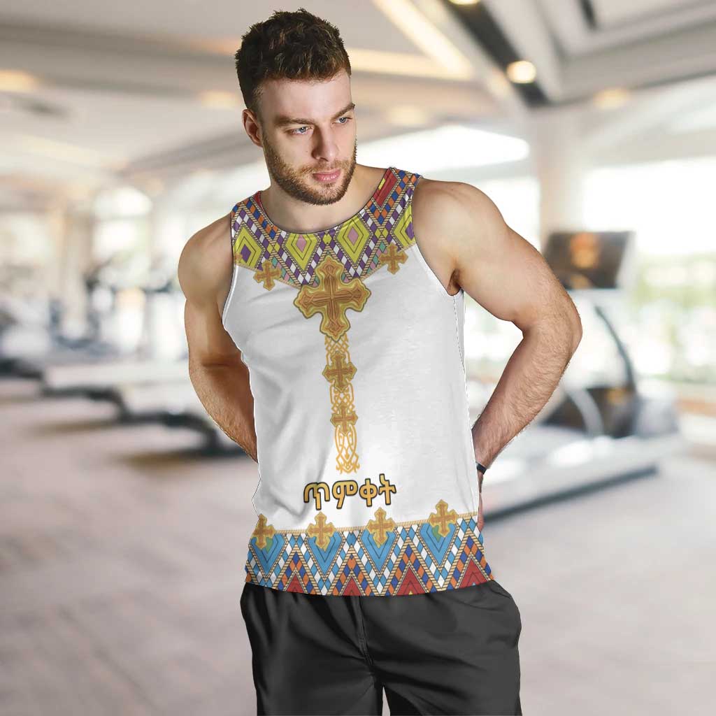 Ethiopian Epiphany Men Tank Top Cross Mix Tilet Pattern - Wonder Print Shop