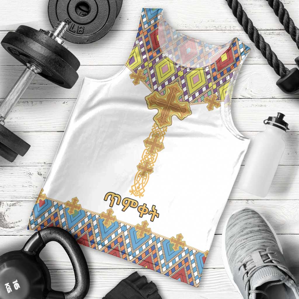 Ethiopian Epiphany Men Tank Top Cross Mix Tilet Pattern - Wonder Print Shop
