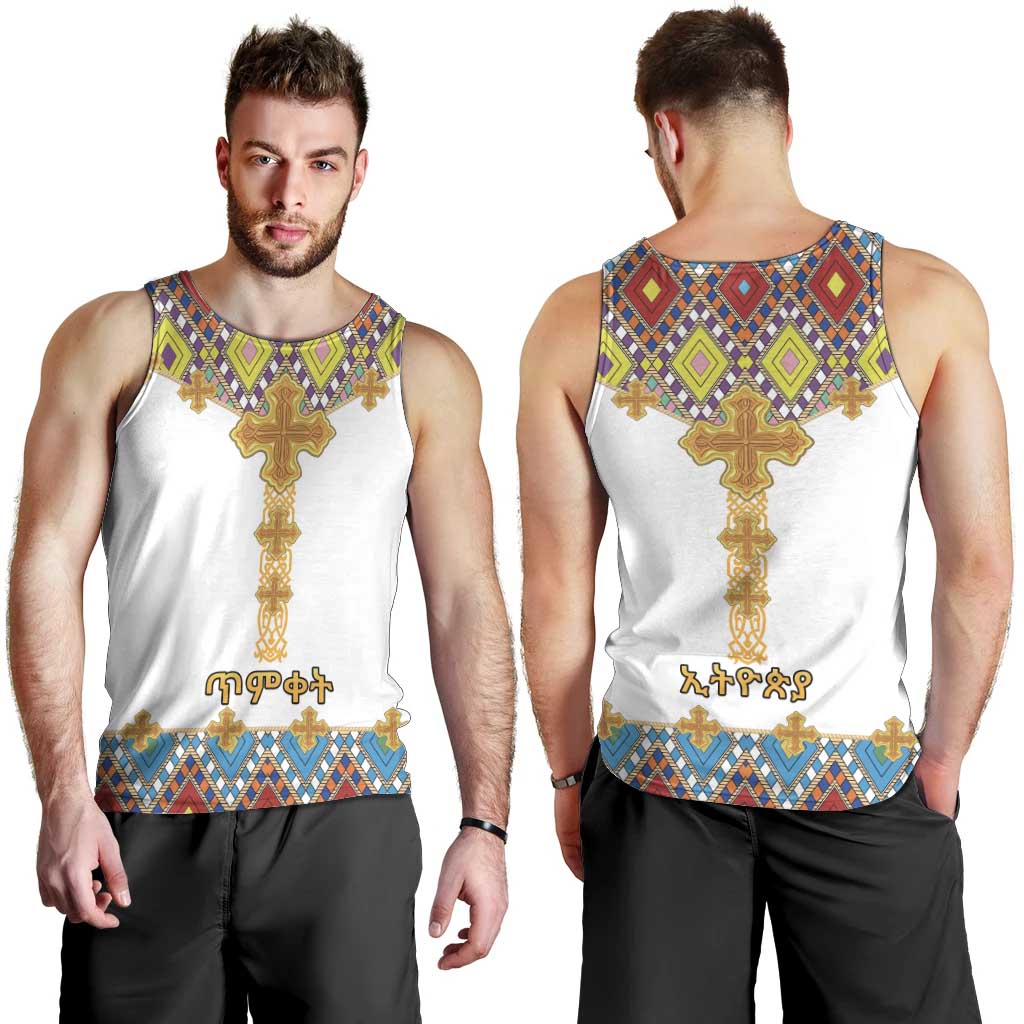 Ethiopian Epiphany Men Tank Top Cross Mix Tilet Pattern - Wonder Print Shop