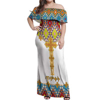 Ethiopian Epiphany Off Shoulder Maxi Dress Cross Mix Tilet Pattern - Wonder Print Shop