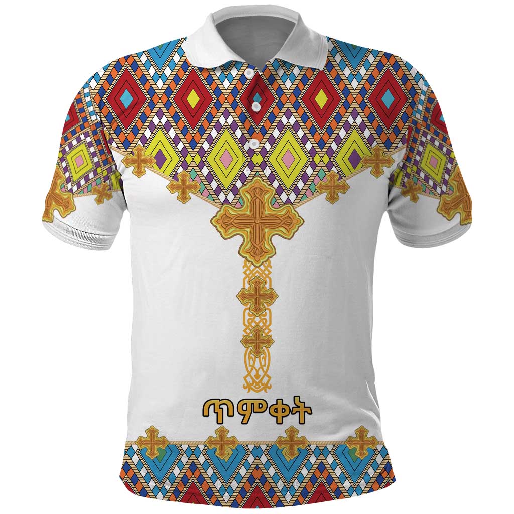 Ethiopian Epiphany Polo Shirt Cross Mix Tilet Pattern - Wonder Print Shop