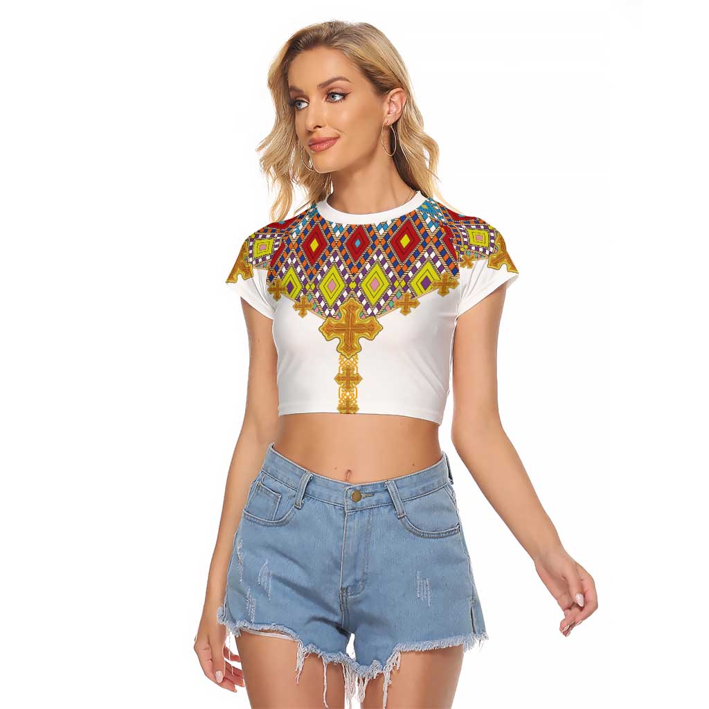 Ethiopian Epiphany Raglan Cropped T Shirt Cross Mix Tilet Pattern - Wonder Print Shop