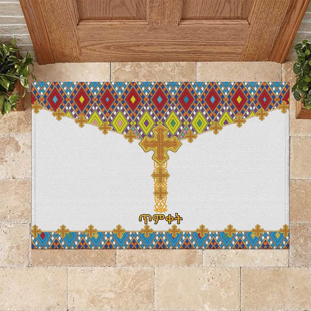 Ethiopian Epiphany Rubber Doormat Cross Mix Tilet Pattern - Wonder Print Shop