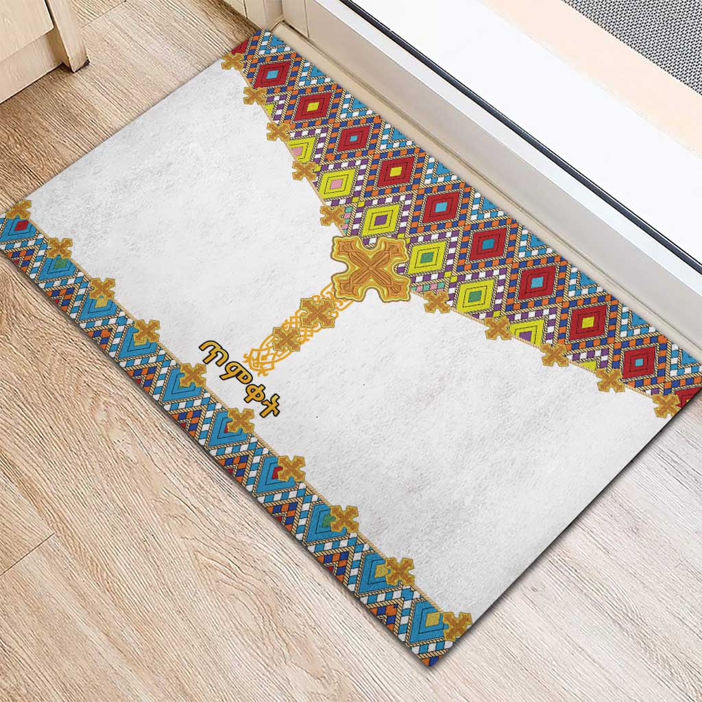 Ethiopian Epiphany Rubber Doormat Cross Mix Tilet Pattern - Wonder Print Shop