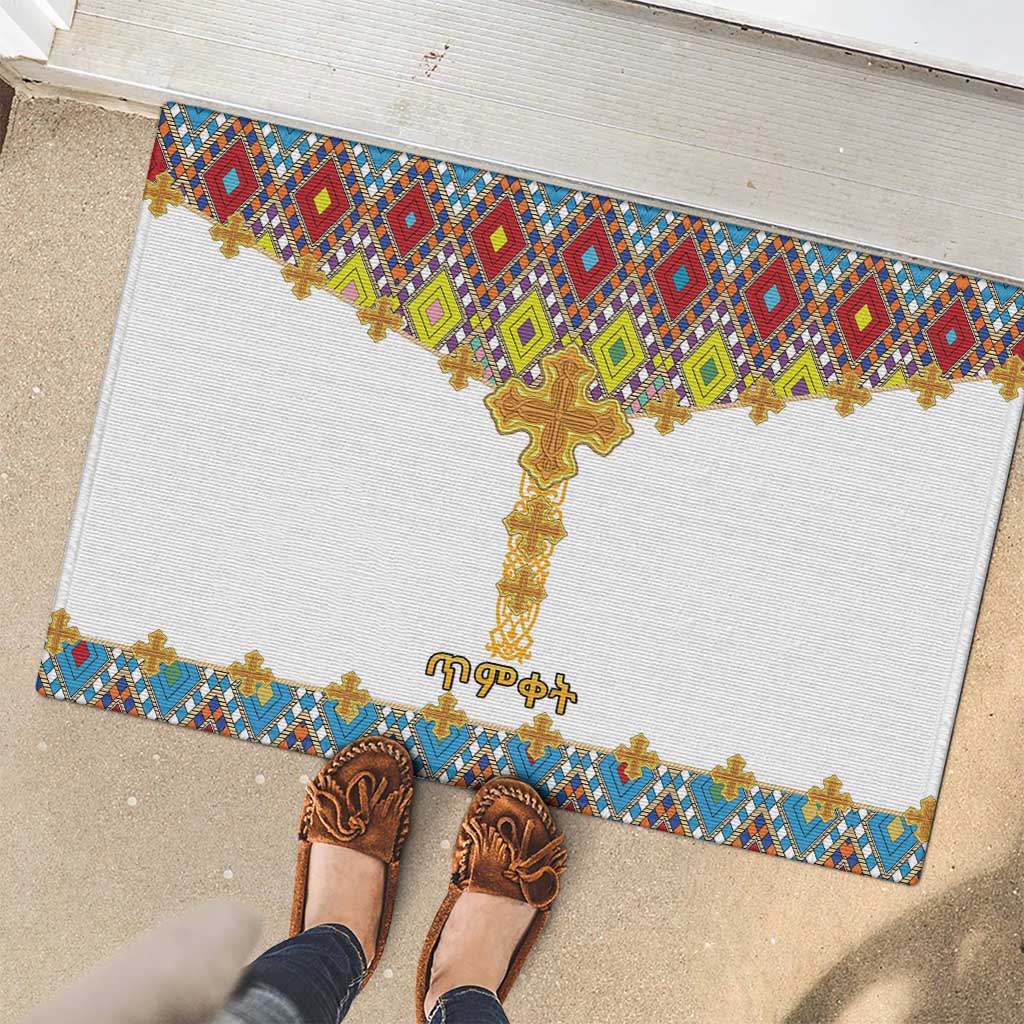Ethiopian Epiphany Rubber Doormat Cross Mix Tilet Pattern - Wonder Print Shop