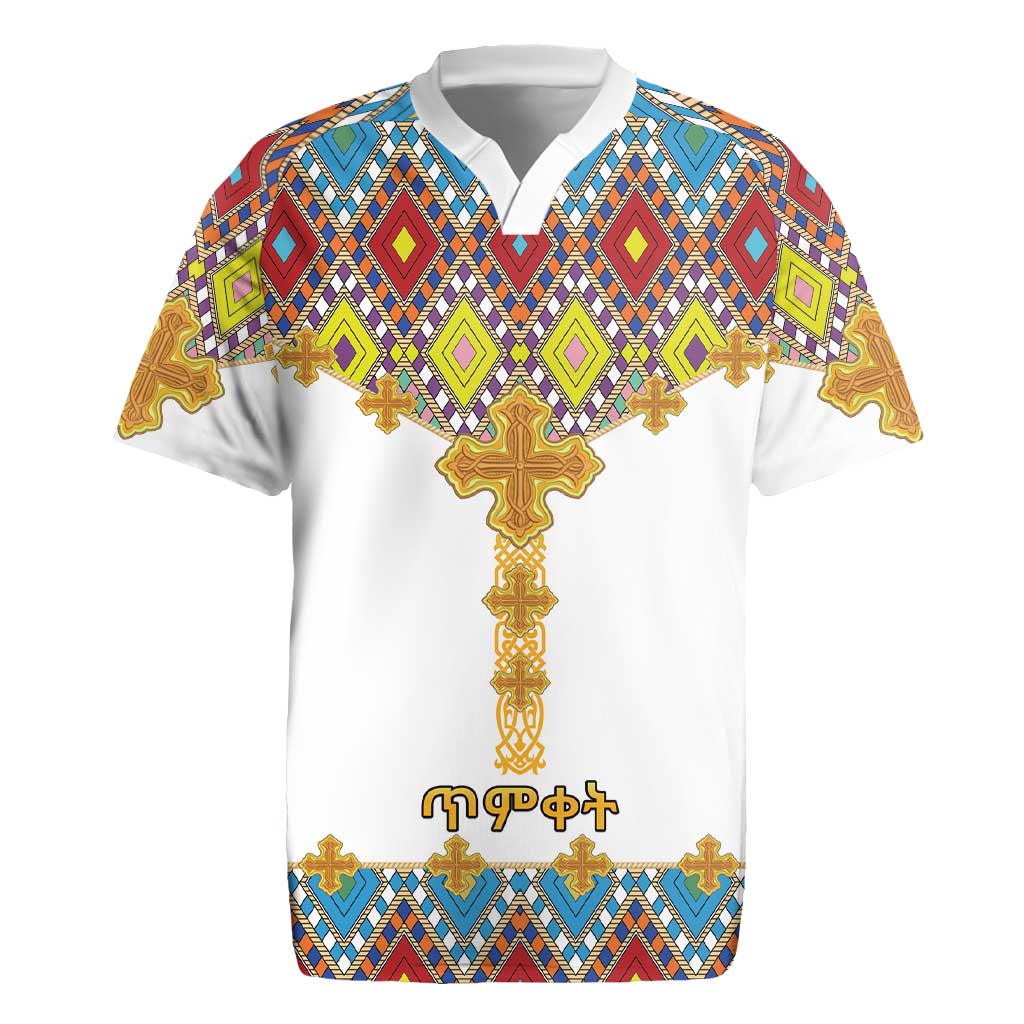 Ethiopian Epiphany Rugby Jersey Cross Mix Tilet Pattern - Wonder Print Shop