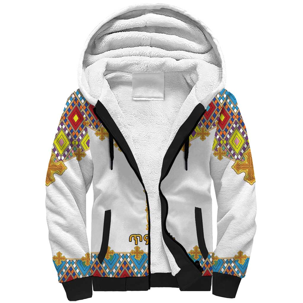 Ethiopian Epiphany Sherpa Hoodie Cross Mix Tilet Pattern - Wonder Print Shop