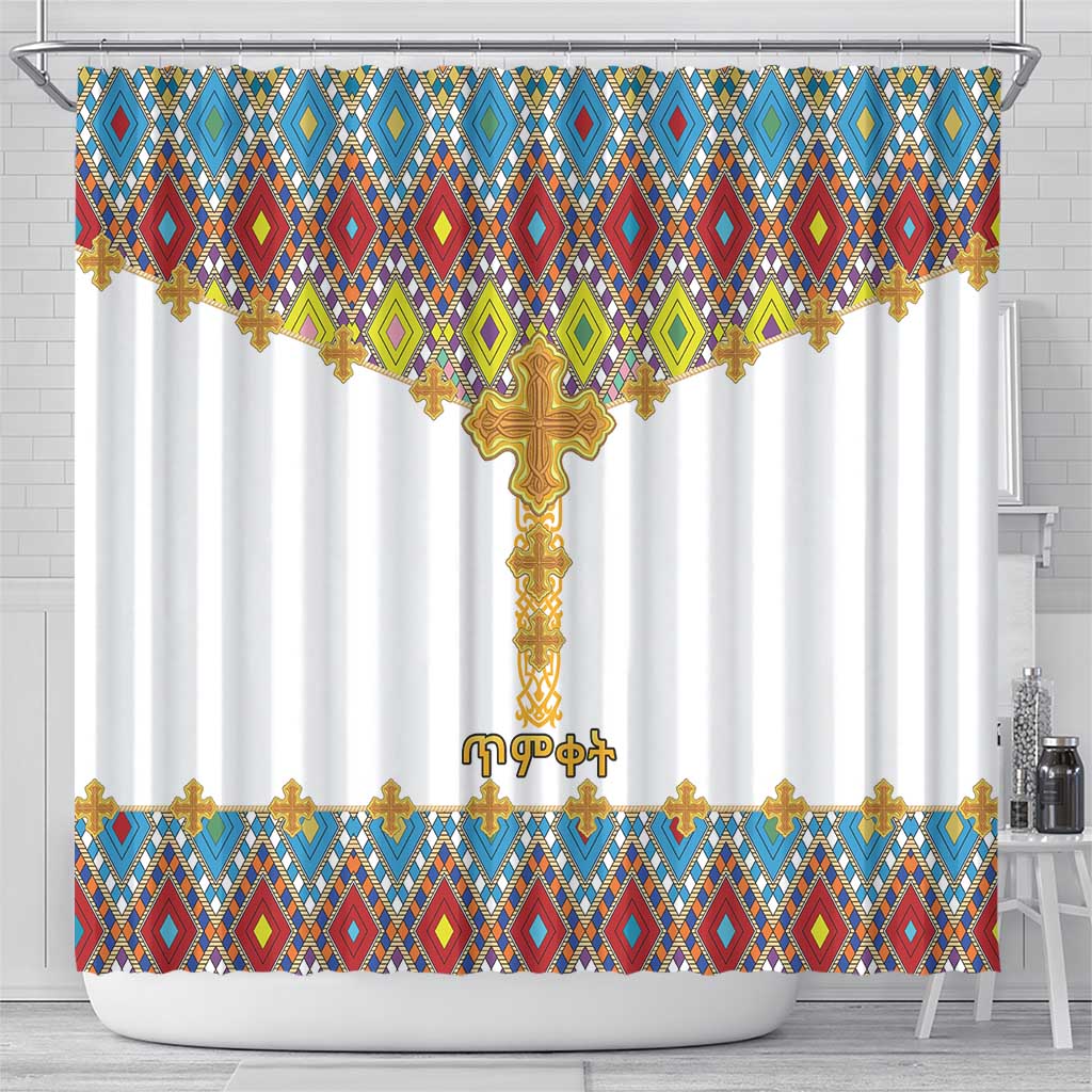 Ethiopian Epiphany Shower Curtain Cross Mix Tilet Pattern