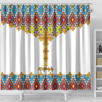 Ethiopian Epiphany Shower Curtain Cross Mix Tilet Pattern