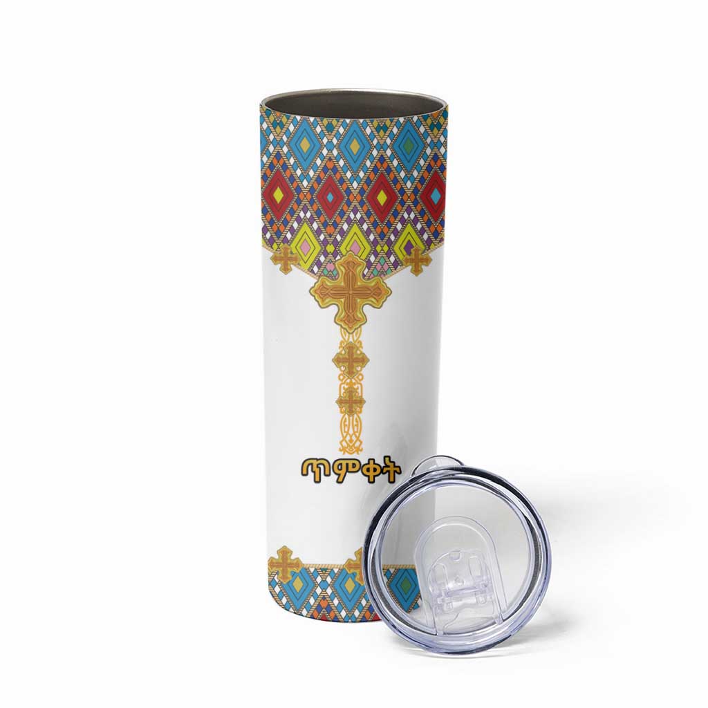 Ethiopian Epiphany Skinny Tumbler Cross Mix Tilet Pattern - Wonder Print Shop